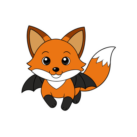 Cute cartoon fox with bat wings for halloween themeのイラスト素材