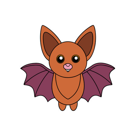 Cartoon bat illustration with cute big eyes on whiteのイラスト素材
