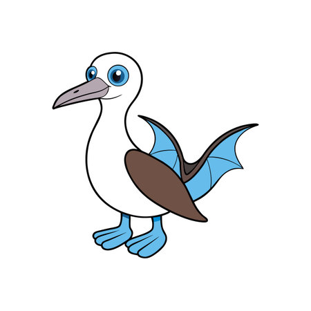 Cute Cartoon Blue Footed Booby Standing and Smiling Illustrationのイラスト素材