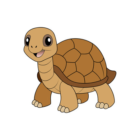 Cartoon tortoise illustration with friendly expression on white background