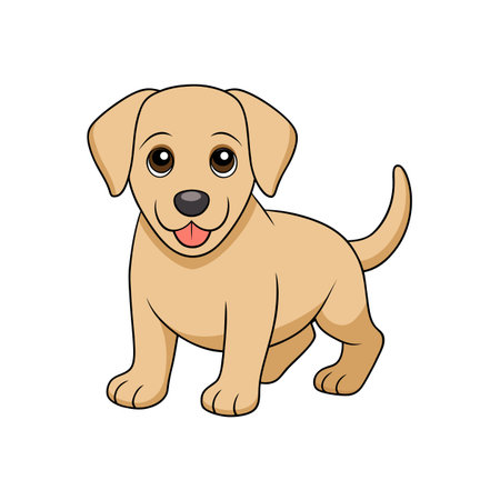 Cartoon style Golden Retriever puppy standing, smiling happilyのイラスト素材