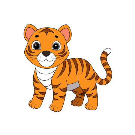 Cute cartoon tiger cub isolated on white backgroundのイラスト素材