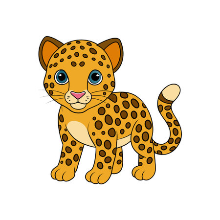 Cartoon style baby leopard cub standing upright and looking cuteのイラスト素材
