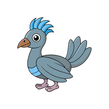 Cute cartoon bird with blue crest and grey feathersのイラスト素材
