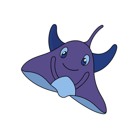 Cartoon manta ray with smiling face on white backgroundのイラスト素材