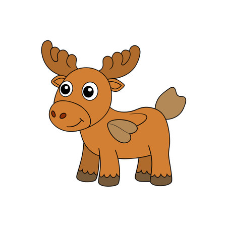 Cartoon style moose with big eyes and antlersのイラスト素材
