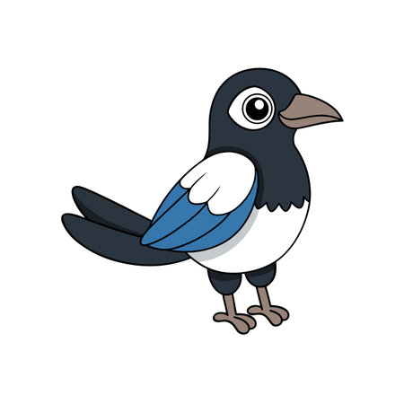 Cartoon style illustration of a magpie with black outlineのイラスト素材