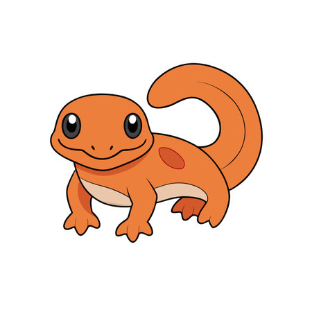 Cartoon Orange Lizard Character with Curly Tail Illustrationのイラスト素材