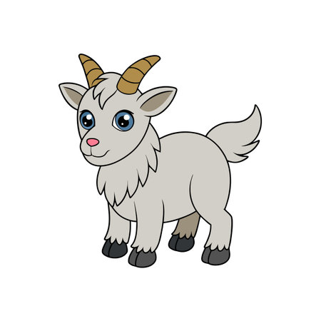 Cute cartoon goat illustration standing on white backgroundのイラスト素材
