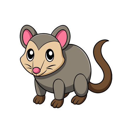Cartoon opossum illustration with big eyes, isolated on whiteのイラスト素材