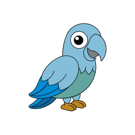 Cute blue cartoon parrot illustration on a white background