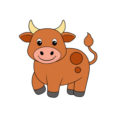 Cute cartoon cow illustration in full body shotのイラスト素材