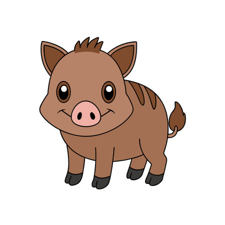 Cute cartoon boar illustration with happy expression on whiteのイラスト素材