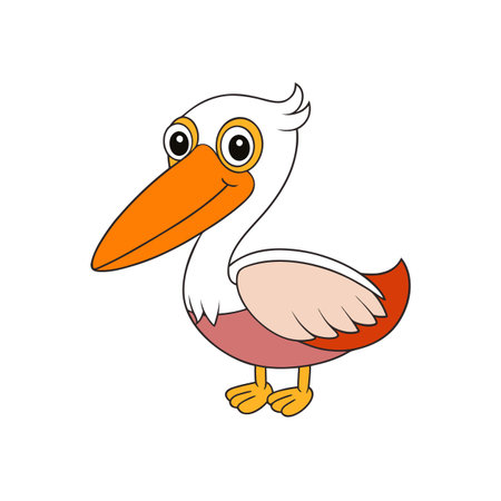 Cartoon pelican character with orange beak and yellow legsのイラスト素材
