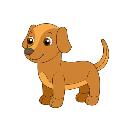 Cartoon dachshund puppy with cheerful expression, in flat illustrationのイラスト素材
