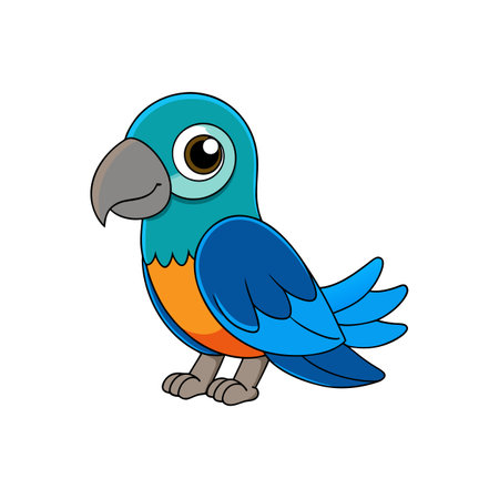 Cartoon illustration of a colorful macaw parrot standing stillのイラスト素材