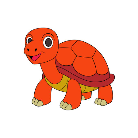 Cartoon Turtle with Bright Orange Shell on White Backgroundのイラスト素材