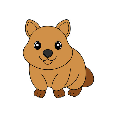 Cartoon Quokka illustration with soft brown fur and smileのイラスト素材