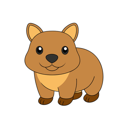 Cartoon Quokka Character Illustration with Outlines on White Backgroundのイラスト素材