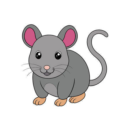 Cute cartoon gray mouse with pink ears illustrationのイラスト素材