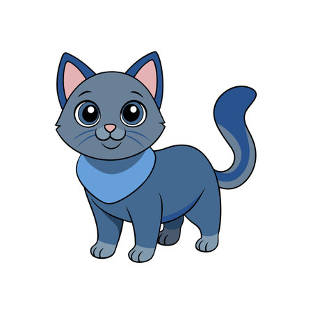 Cute Cartoon Cat Illustration in Blue and Pink Colorsのイラスト素材