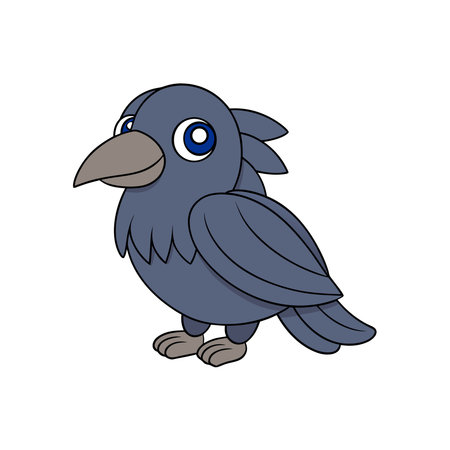 Cartoon-style crow illustration standing on a white backgroundのイラスト素材