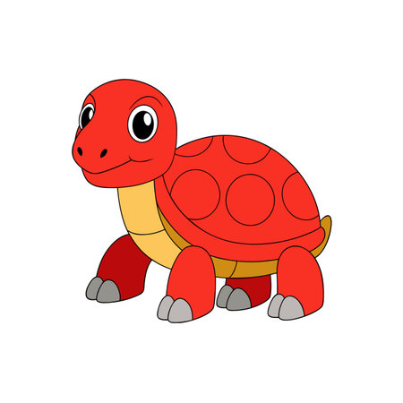 Cartoon Red Turtle with Round Shell Design on Whiteのイラスト素材