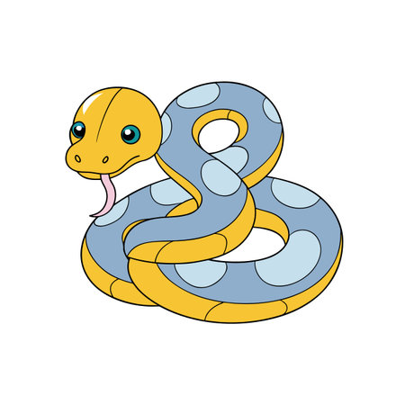 Cartoon snake illustration with blue and yellow coloring styleのイラスト素材