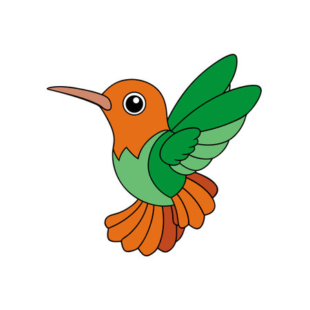 Cartoon hummingbird illustration in bright colors against white backgroundのイラスト素材
