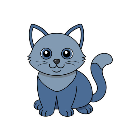 Cute Cartoon Blue Cat with Friendly Expression Sitting Downのイラスト素材
