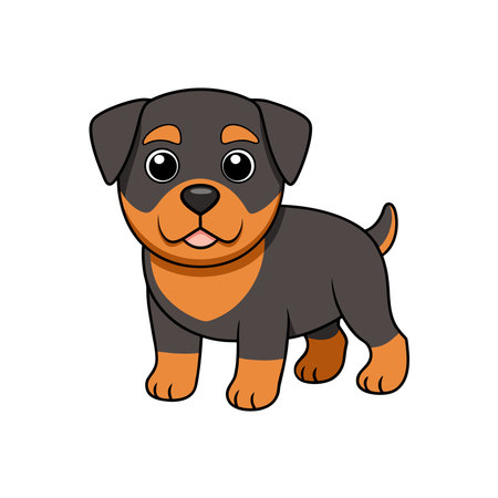 Cartoon Rottweiler puppy standing isolated on white backgroundのイラスト素材