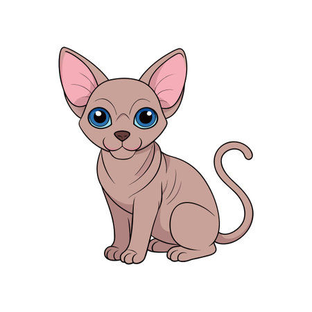 Cute cartoon Sphynx cat sitting with curious blue eyesのイラスト素材