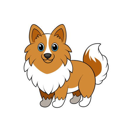 Cartoon illustration of a cute fluffy Corgi dog characterのイラスト素材