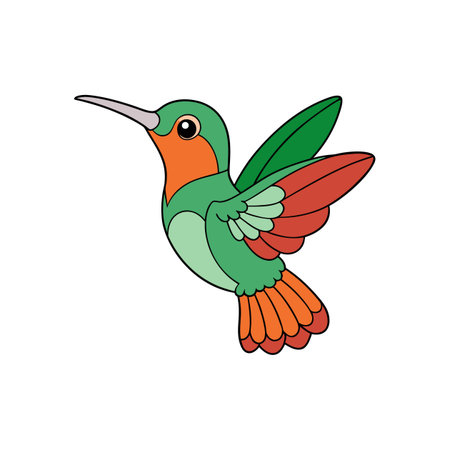 Cartoon hummingbird illustration with vibrant colors on white backgroundのイラスト素材