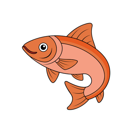 Cartoon orange fish swimming upwards with smiling expression vectorのイラスト素材