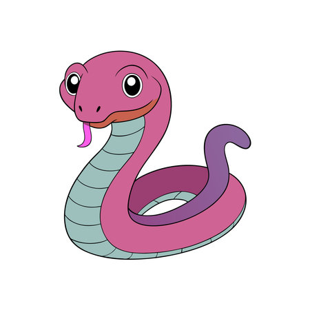 Cartoon snake illustration with friendly expression on white backgroundのイラスト素材
