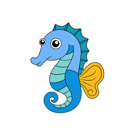 Cartoon seahorse illustration with vibrant colors on white backgroundのイラスト素材
