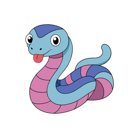Cartoon snake vector illustration with blue and pink stripesのイラスト素材