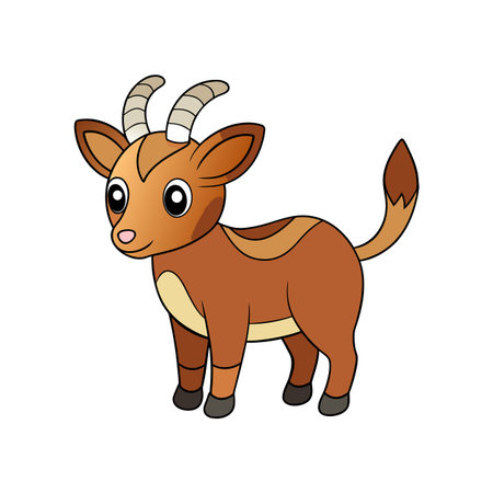 Cute cartoon antelope with brown fur and curved hornsのイラスト素材