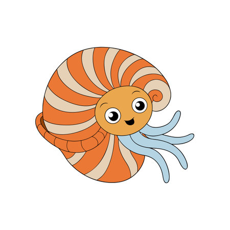 Cartoon Nautilus Character with Spiral Shell and Friendly Faceのイラスト素材
