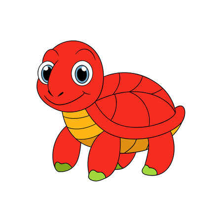 Cheerful cartoon red turtle walking with a smile on its faceのイラスト素材