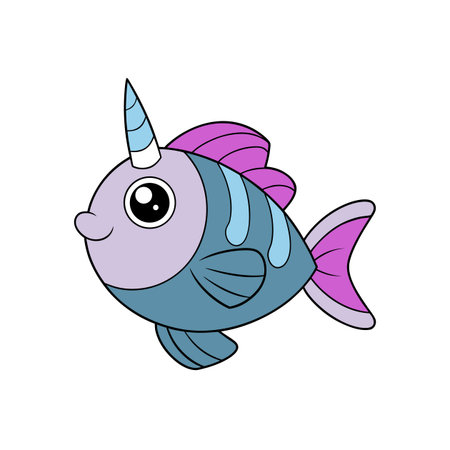 Cute cartoon unicorn fish with big eyes illustrationのイラスト素材