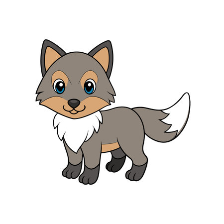 Cute cartoon wolf standing on a white background imageのイラスト素材