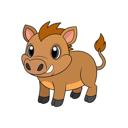 Cute cartoon warthog illustration with happy expression and white backgroundのイラスト素材