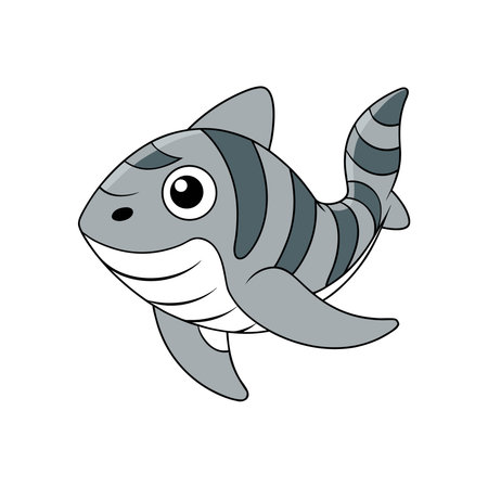 Cute cartoon shark illustration swimming in a white backgroundのイラスト素材