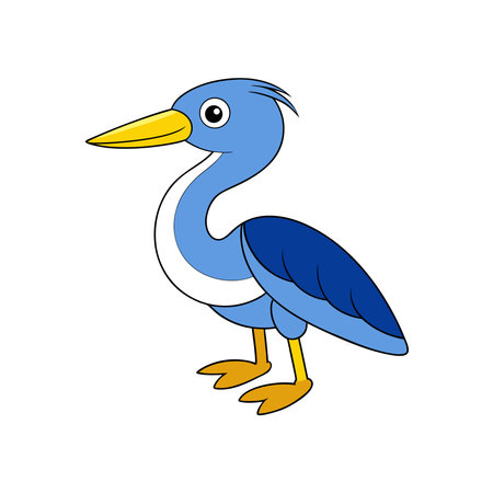 Cartoon blue heron illustration standing on white backgroundのイラスト素材