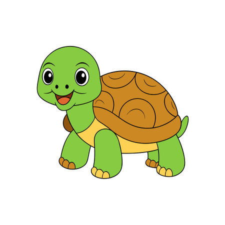 Smiling cartoon turtle illustration with bright colors and outlinesのイラスト素材