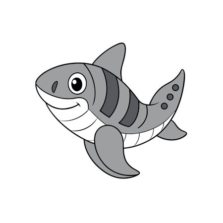 Friendly cartoon shark illustration swimming with a cheerful smileのイラスト素材