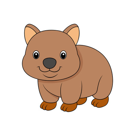 Cute cartoon wombat illustration with happy expression and outlinesのイラスト素材