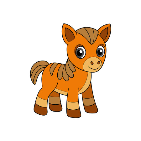 Cute cartoon horse character illustration with brown and orangeのイラスト素材